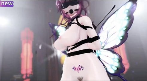 MMD极品紫发妖姬黑丝狂野热舞，骚穴痒到高潮狂喷白浆！