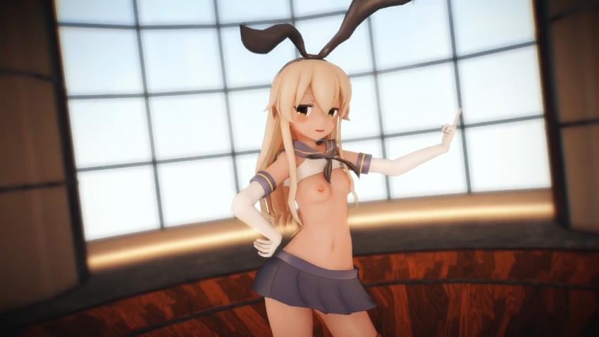 MMD极品舰娘岛风私房骚舞，淫叫连连湿身狂扭高潮喷水！